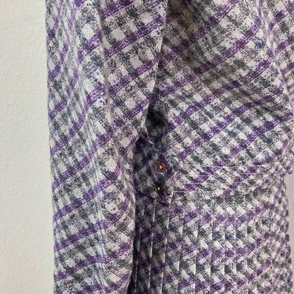 Vintage 80s Two-Piece Skirt & Blouse Med 8 Julie Miller Purple Plaid Lightweight